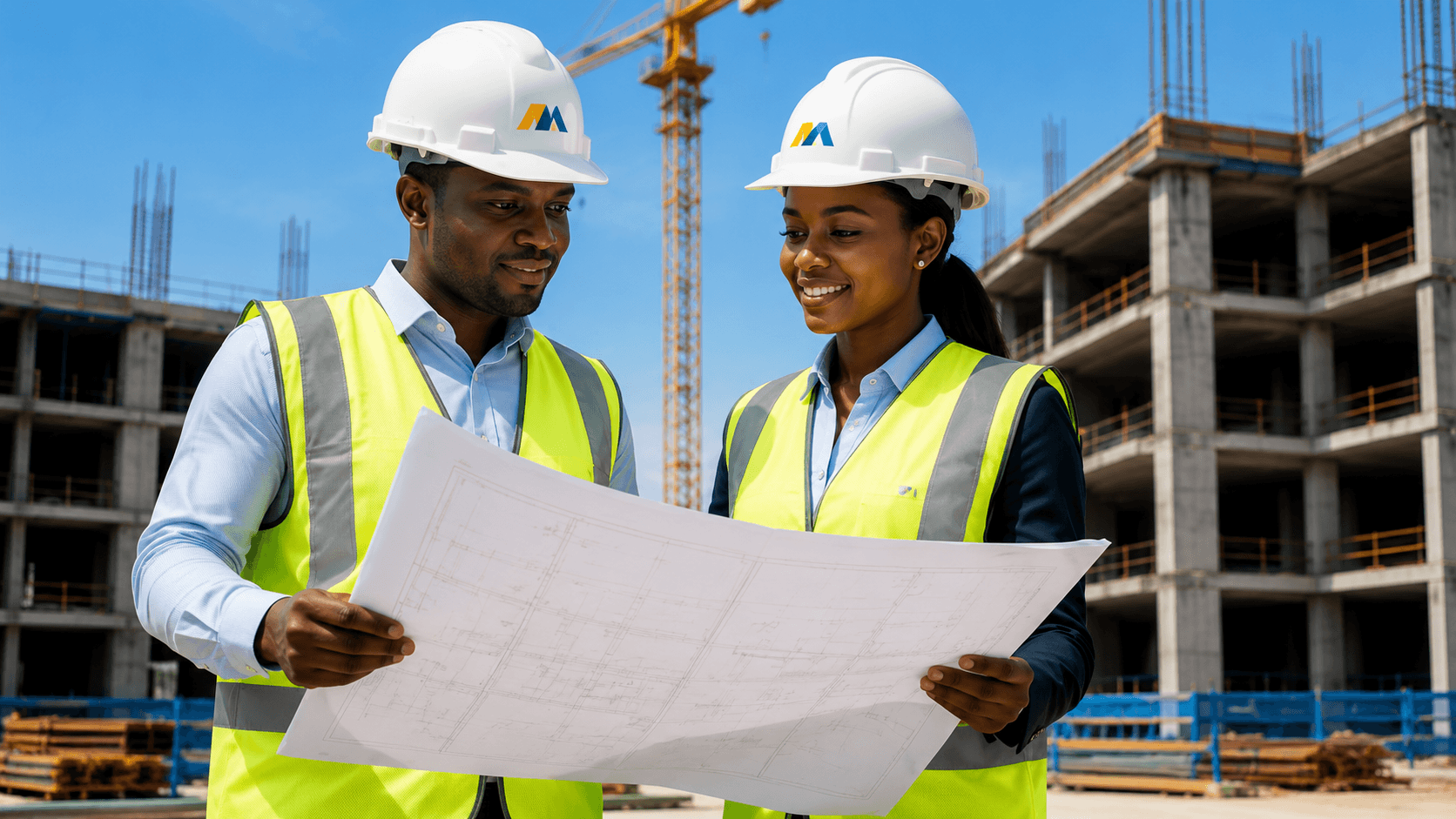 TMS professionals reviewing construction drawings
